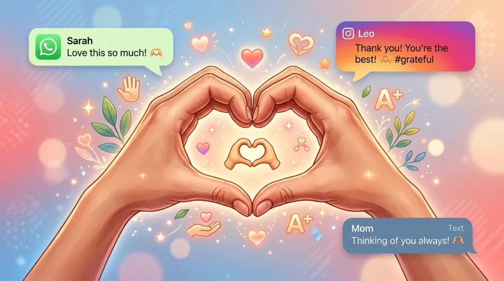 What do heart hands emoji mean?